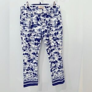 Fabulous TORY BURCH blue toile & cream cotton blend jeans! Size 30.